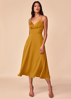 Azazie Dottie Brautjungfernkleider A-Linie Stretch-Satin Kleid Butterscotch image3