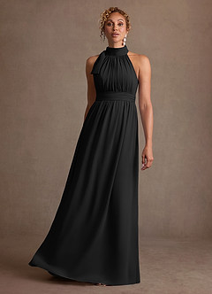 Azazie Antoinette Mother of the Bride Dresses Black A-Line Pleated Chiffon Dress image3