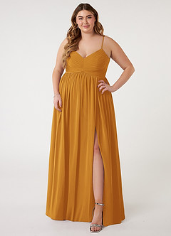 Azazie Alia Bridesmaid Dresses Butterscotch A-Line Pleated Chiffon Dress image6