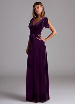 Azazie Soren Bridesmaid Dresses Grape A-Line Velvet Dress image3