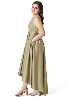 Azazie Inaya Junior A-Linie Gürtel/Schärpe Stretch-Satin Kleid Moosgrün image3