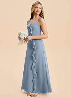 Azazie Iris Junior Dusty Blue A-Line Ruched Chiffon Dress image1