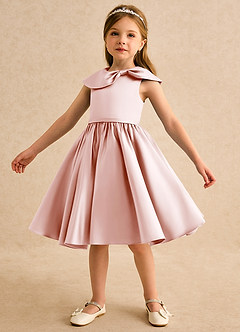Azazie Acorn Flower Girl Dresses Blushing Pink A-Line Pleated Matte Satin Dress image6