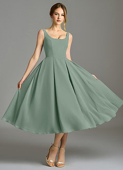 Azazie Amalie Bridesmaid Dresses Silver Sage A-Line Pleated Chiffon Dress image5