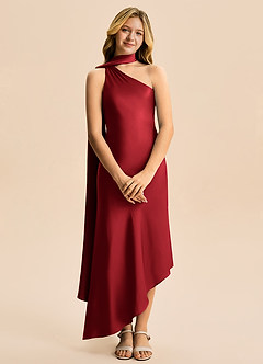 Azazie Briony Junior Etui Plissee Stretch-Satin Kleid Granatapfelrot image7