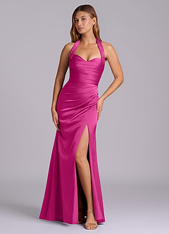 Azazie Destiny Bridesmaid Dresses Fuchsia Mermaid Sweetheart Neckline Stretch Satin Dress image1