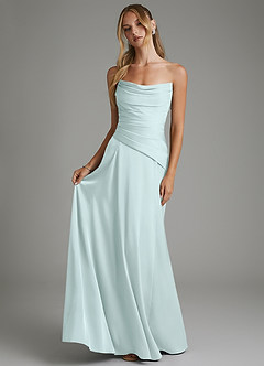 Azazie Gabriela Bridesmaid Dresses Sea Glass A-Line Corset Stretch Satin Dress image7