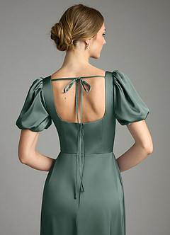 Azazie Fyona Bridesmaid Dresses Sea Moss A-Line Pleated Stretch Satin Dress image2