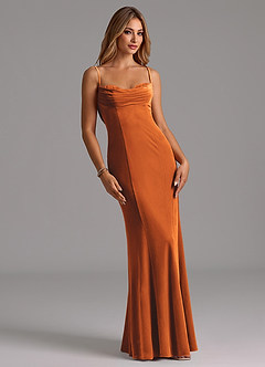 Azazie Karryn Vestidos de damas de honor Vestido de Naranja Quemada de terciopelo de Corte Sirena con Corsé image1