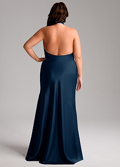 Azazie Lorena Bridesmaid Dresses Dark Navy Mermaid Pleated Stretch Satin Dress image8