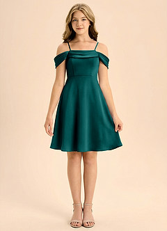 Azazie Anselie Junior A-Line Plisseret Stræk satin Mini Junior brudepige Kjole image3