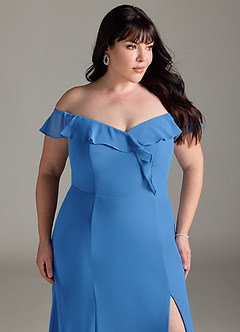 Azazie Sophie Robes de demoiselle d'honneur Robe Trapèze Convertible en Mousseline de soie Épaule décolletée Geai Bleu image11