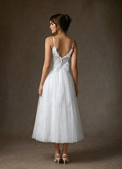 Azazie Zenia At-home Try On Dresses Diamond White A-Line Tulle Dress image5