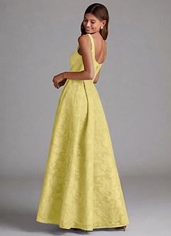 Azazie Amalie Bridesmaid Dresses Canary A-Line Pleated Floral Burnout Dress image2