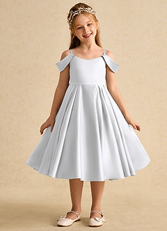 Azazie Favia Flower Girl Dresses White A-Line Off the Shoulder Matte Satin Dress image2