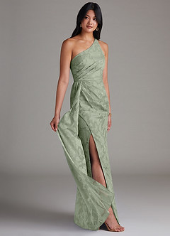 Azazie Mika Bridesmaid Dresses Agave Sheath One Shoulder Floral Burnout Dress image2