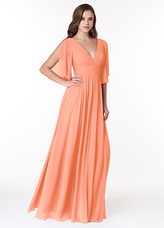 Azazie Temeka Bridesmaid Dresses Sunset A-Line Ruched Chiffon Dress image4