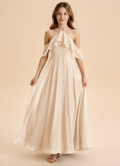 Azazie Tessabelle Junior White Alabaster A-Line Off the Shoulder Chiffon Dress image5