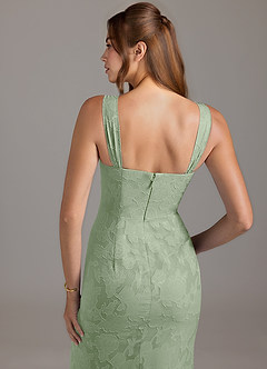 Azazie Denice Bridesmaid Dresses Dusty Sage A-Line Pleated Floral Burnout Dress image2