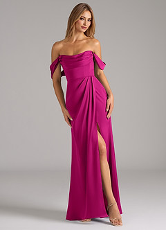 Azazie Johana Bridesmaid Dresses Fuchsia Mermaid Off the Shoulder Stretch Satin Convertible Dress image1