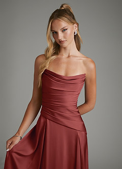 Azazie Gabriela Brautjungfernkleider A-Linie Korsett Stretch-Satin Kleid Terrakotta image4