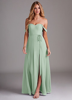 Azazie Aaron Bridesmaid Dresses Agave A-Line Off the Shoulder Chiffon Convertible Dress image4