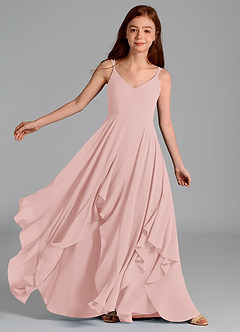 Azazie Karan Junior Vestido de Rosa Empolvado de Gasa de Corte en A image1
