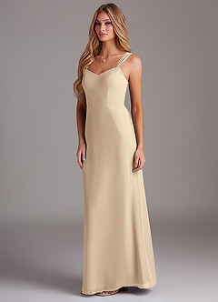 Azazie Denice Bridesmaid Dresses Champagne Sheath Pleated Chiffon Dress image4