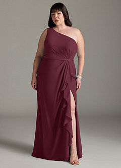 Azazie Liza Vestidos de damas de honor Vestido de Cabernet de Gasa de Corte Sirena con Hombro unilateral image6