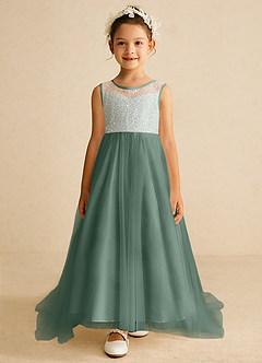 Azazie Tay Flower Girl Dresses Eucalyptus A-Line Sequins Tulle Dress image1