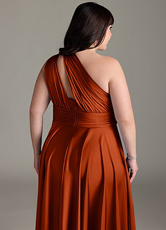 Azazie Charlize Bridesmaid Dresses Paprika A-Line One Shoulder Stretch Satin Dress image16