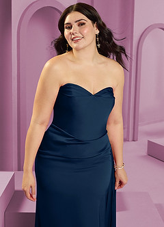 Barbie ♥ Azazie Jurken voor bruidsmeisjes Converteerbaar Jurk van Stretch Satijn met Kolom Strapless Donkere Marine image15