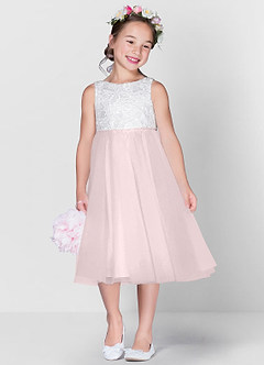 Azazie Udara Flower Girl Dresses Ball-Gown Lace Tulle Tea-Length Dress image1