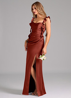 Azazie Jessamine Bridesmaid Dresses Terracotta A-Line Corset Stretch Satin Dress image5
