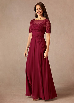 Azazie Raissa Mother of the Bride Dresses Burgundy A-Line Lace Chiffon Dress image3