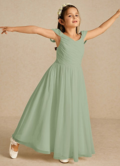 Azazie Chelle Abiti da Ragazza di Fiori Abito A-Line in Chiffon Plissettato Verde Salvia image3