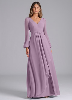 Azazie Omari Bridesmaid Dresses Wisteria A-Line Long Sleeve Chiffon Dress image3
