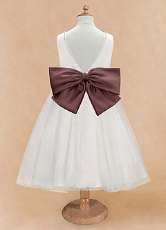 Azazie Seline Flower Girl Dresses Ivory Espresso A-Line Bow Tulle Dress image7
