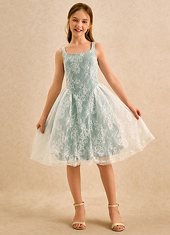 Azazie Cubbie Girls Formal Flower Girl Dresses Silver Sage A-Line Lace Dress image4