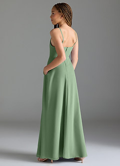 Azazie Moira Junior Abito A-Line in Chiffon Con Tasche Matcha image2