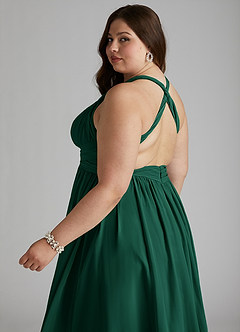 Azazie Ashia Bridesmaid Dresses Emerald A-Line Pleated Chiffon Dress image8