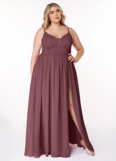 Azazie Rayna Bridesmaid Dresses Sangria A-Line V-Neck Pleated Chiffon Dress image7
