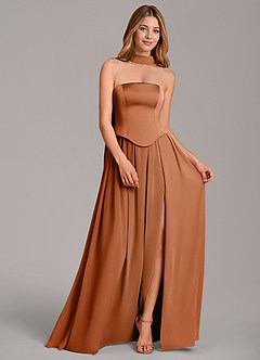 Azazie Cadence Bridesmaid Dresses Copper A-Line Corset Stretch Satin Convertible Dress image3