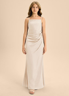 Azazie Renna Junior Jurk van Stretch Satijn met A-Lijn Geplooid Wit Albast image6