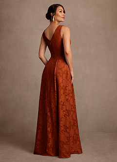 Azazie Luanne Mère de la mariée Robes Robe Trapèze en Blumen-Burnout Plissée Paprika image3