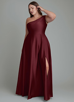 Azazie Melanie Jurken voor bruidsmeisjes Jurk van Stretch Satijn met A-lijn Off-shoulder Cabernet image9