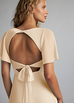 Azazie Induh Bridesmaid Dresses Champagne A-Line Flutter V-neck Mesh Dress image6
