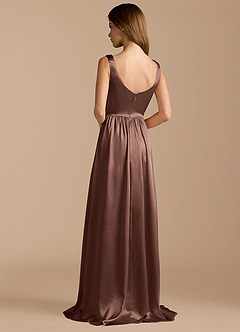 Azazie Keyla Bridesmaid Dresses Espresso A-Line Pleated Metallic Satin Dress image2