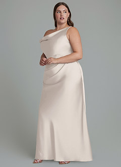 Azazie Emerson Bridesmaid Dresses White Alabaster Mermaid Off the Shoulder Stretch Satin Dress image3