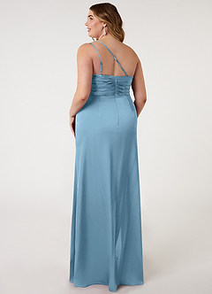 Azazie Eren Robes de demoiselle d'honneur Robe Sirène en Satin extensible Ue épaule Acier Bleuté image7